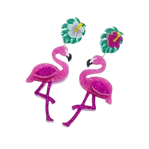 Whimsy_and_Rose Jewelry - Pink Flamingo Dangle Earrings